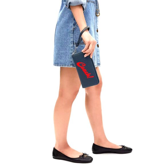 New Coach CU381 Long Zip Around Wallet with Coach Graphic Denim Multi - Picture 5 of 5